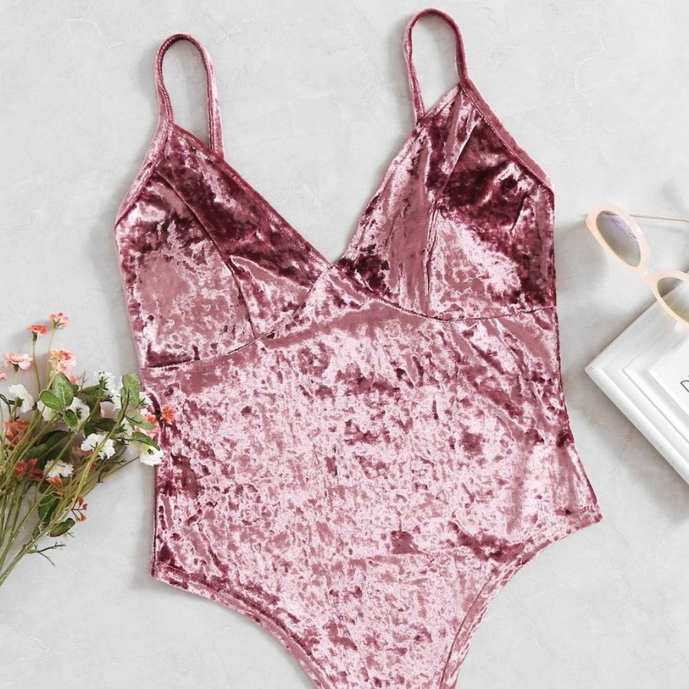 Pink Crushed Velvet Bodysuit